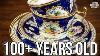 Antique Hand Painted English Porcelain Demitasse Espresso Cup Saucer 2-pc. Lot